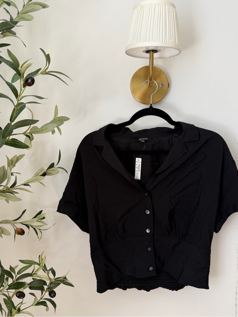 Madewell Black Short-Sleeve Button Crop Shirt
